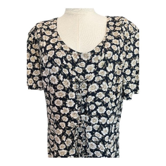 ๐ค๐ค EUC ALIX TAYLOR Black & White Floral Print Lace-Up Midi Dress | Sz 18 - Picture 2 of 9